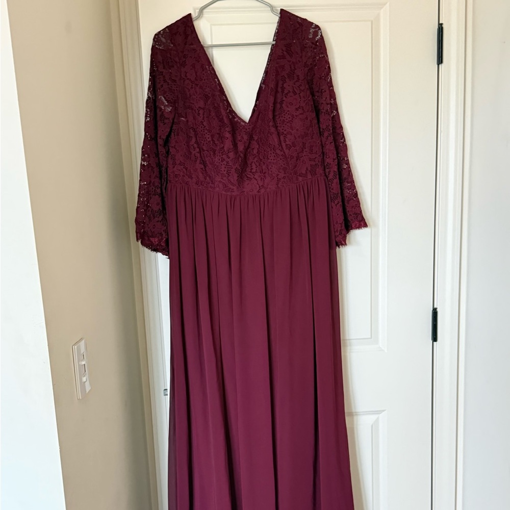 Azazie Burgundy Long Sleeve Lace Dress